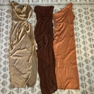 Elegant Evening Gown/ Wedding Guest Dress BUNDLE Trio in Gold, Brown, and Tan
